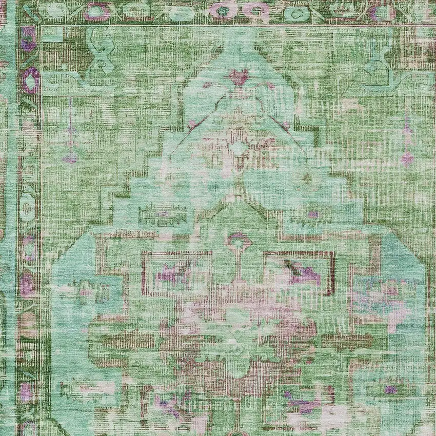 Artichoke Green Teal Blue And Lavender Oriental Washable Indoor Outdoor Area Rug Photo 6