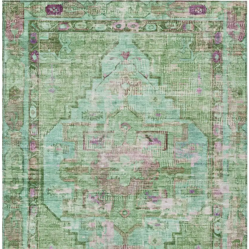 Artichoke Green Teal Blue And Lavender Oriental Washable Indoor Outdoor Area Rug Photo 7
