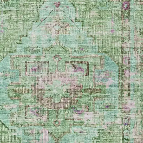 Artichoke Green Teal Blue And Lavender Oriental Washable Indoor Outdoor Area Rug Photo 3