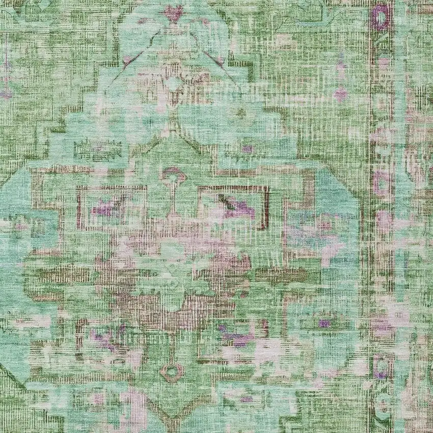 Artichoke Green Teal Blue And Lavender Oriental Washable Indoor Outdoor Area Rug Photo 3