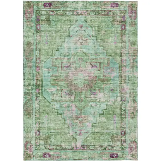 Artichoke Green Teal Blue And Lavender Oriental Washable Indoor Outdoor Area Rug Photo 1