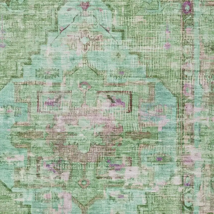 Artichoke Green Teal Blue And Lavender Oriental Washable Indoor Outdoor Area Rug Photo 3