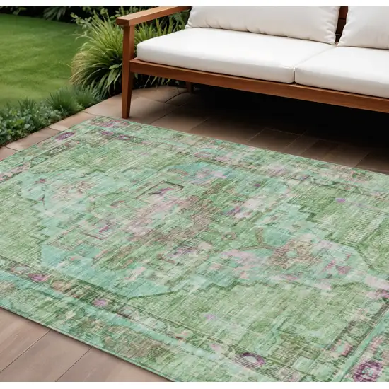 Artichoke Green Teal Blue And Lavender Oriental Washable Indoor Outdoor Area Rug Photo 2