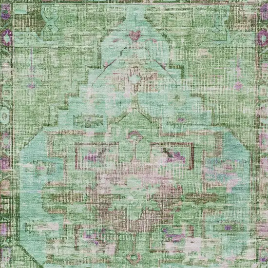Artichoke Green Teal Blue And Lavender Oriental Washable Indoor Outdoor Area Rug Photo 6