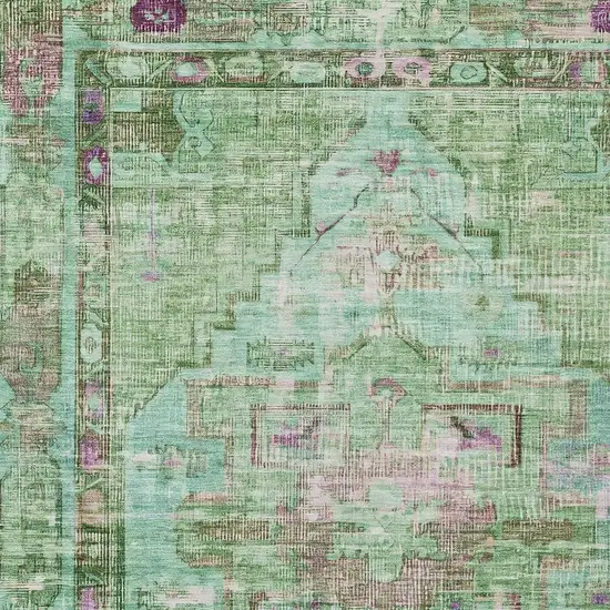 Artichoke Green Teal Blue And Lavender Oriental Washable Indoor Outdoor Area Rug Photo 3