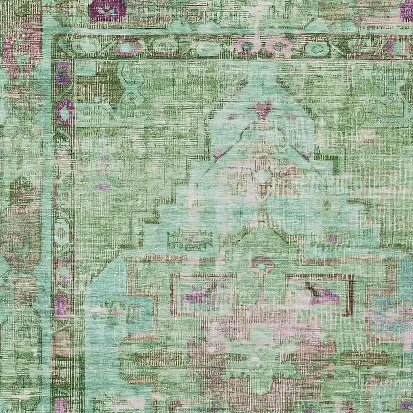 Artichoke Green Teal Blue And Lavender Oriental Washable Indoor Outdoor Area Rug Photo 3