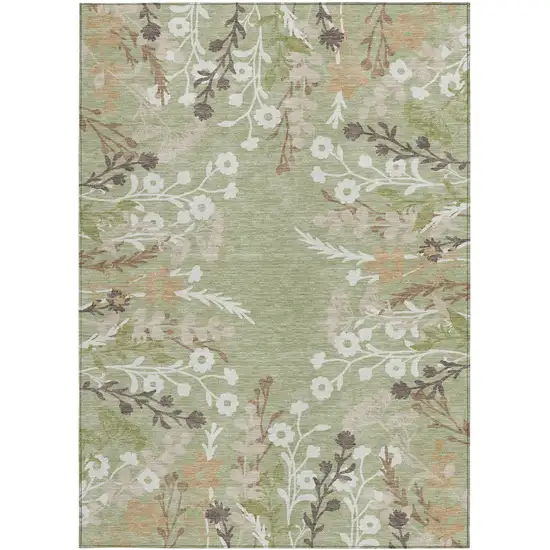Artichoke Green Wheat And Ivory Floral Washable Indoor Outdoor Area Rug Photo 5