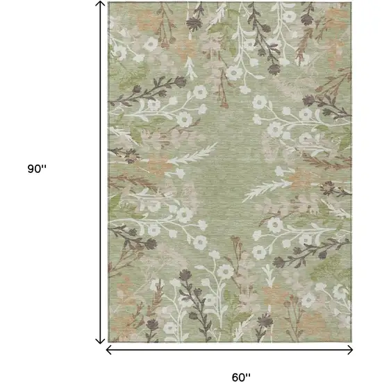 Artichoke Green Wheat And Ivory Floral Washable Indoor Outdoor Area Rug Photo 3