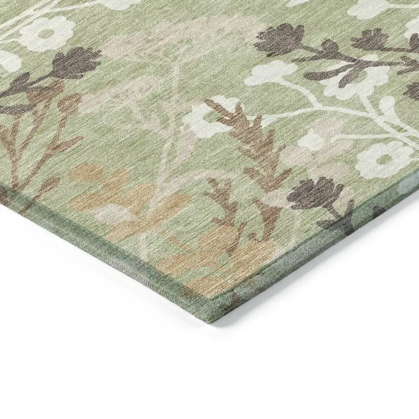 Artichoke Green Wheat And Ivory Floral Washable Indoor Outdoor Area Rug Photo 7