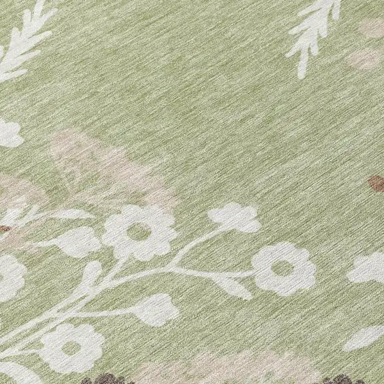 Artichoke Green Wheat And Ivory Floral Washable Indoor Outdoor Area Rug Photo 7