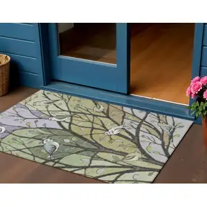 Photo of Artichoke Green Wheat And Lavender Botanical Leaves Washable Indoor Outdoor Area Rug