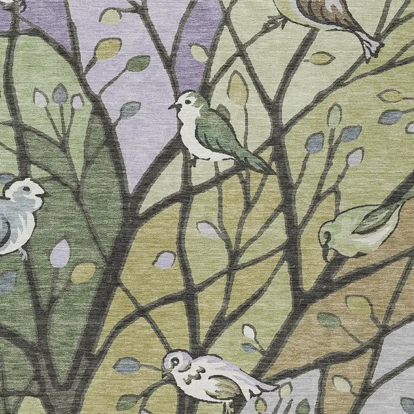 Artichoke Green Wheat And Lavender Botanical Leaves Washable Indoor Outdoor Area Rug Photo 6