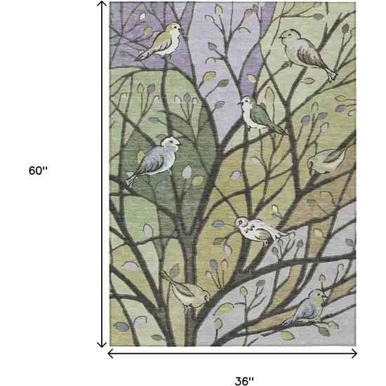 Artichoke Green Wheat And Lavender Botanical Leaves Washable Indoor Outdoor Area Rug Photo 3