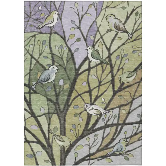 Artichoke Green Wheat And Lavender Botanical Leaves Washable Indoor Outdoor Area Rug Photo 2