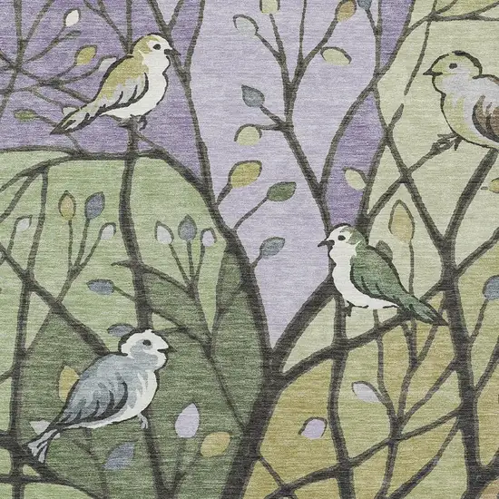 Artichoke Green Wheat And Lavender Botanical Leaves Washable Indoor Outdoor Area Rug Photo 6