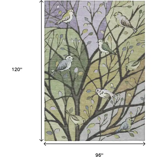 Artichoke Green Wheat And Lavender Botanical Leaves Washable Indoor Outdoor Area Rug Photo 3