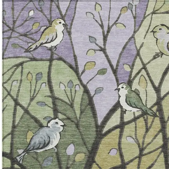 Artichoke Green Wheat And Lavender Botanical Leaves Washable Indoor Outdoor Area Rug Photo 5