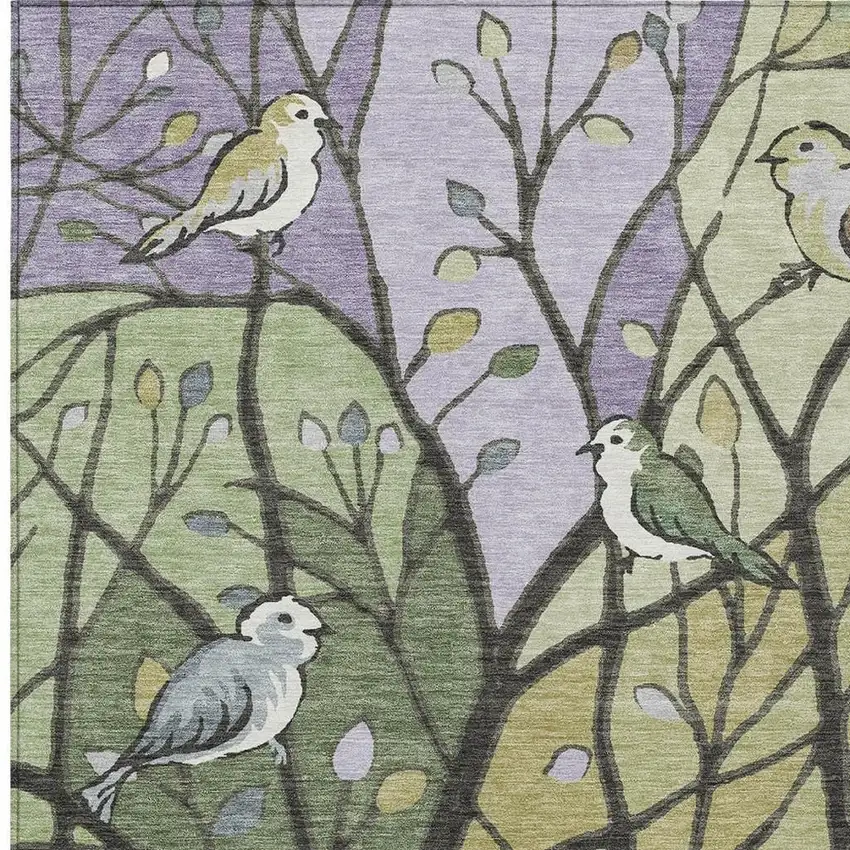 Artichoke Green Wheat And Lavender Botanical Leaves Washable Indoor Outdoor Area Rug Photo 5