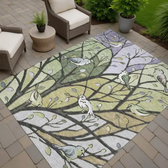 Artichoke Green Wheat And Lavender Botanical Leaves Washable Indoor Outdoor Area Rug Photo 9