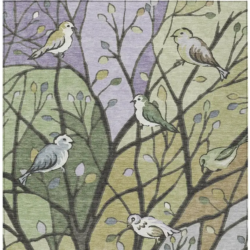 Artichoke Green Wheat And Lavender Botanical Leaves Washable Indoor Outdoor Area Rug Photo 6