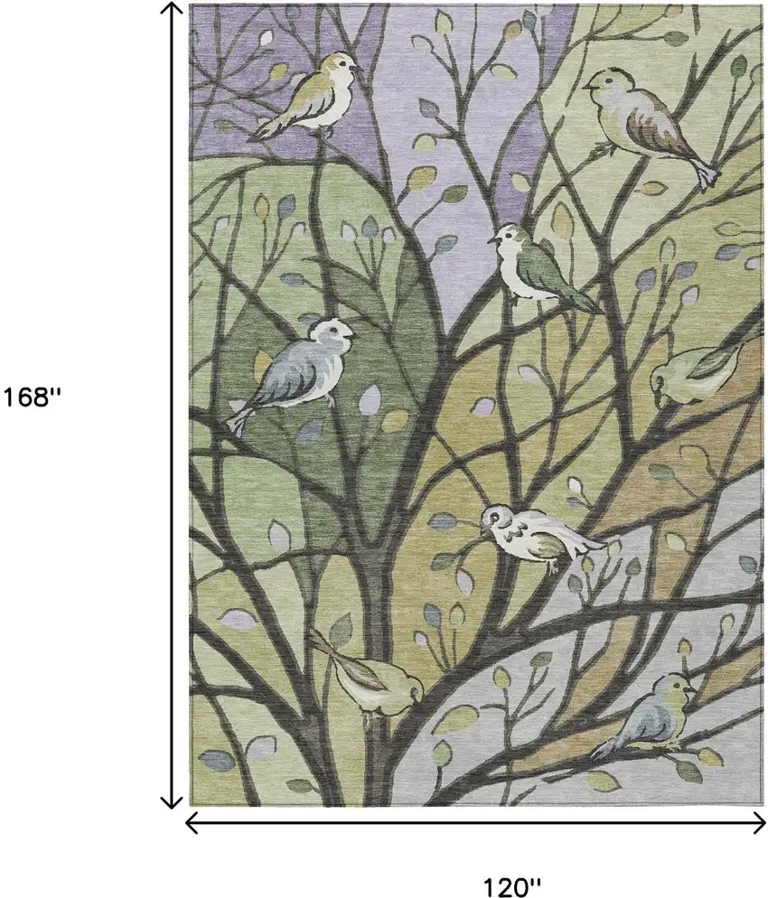 Artichoke Green Wheat And Lavender Botanical Leaves Washable Indoor Outdoor Area Rug Photo 3