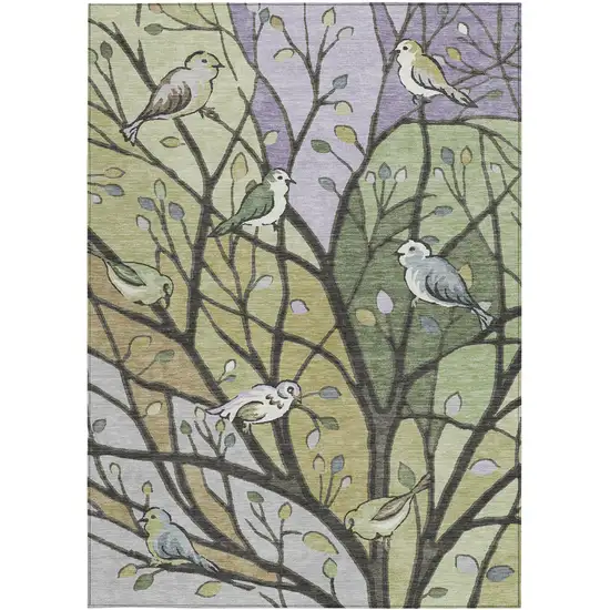 Artichoke Green Wheat And Lavender Botanical Leaves Washable Indoor Outdoor Area Rug Photo 4