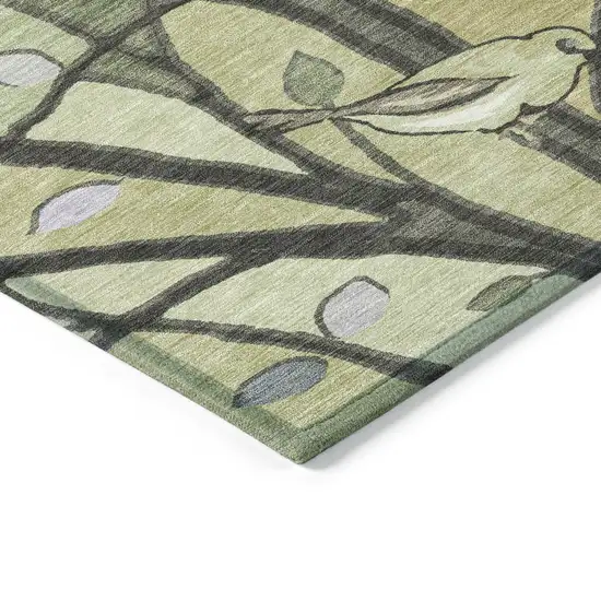 Artichoke Green Wheat And Lavender Botanical Leaves Washable Indoor Outdoor Area Rug Photo 5