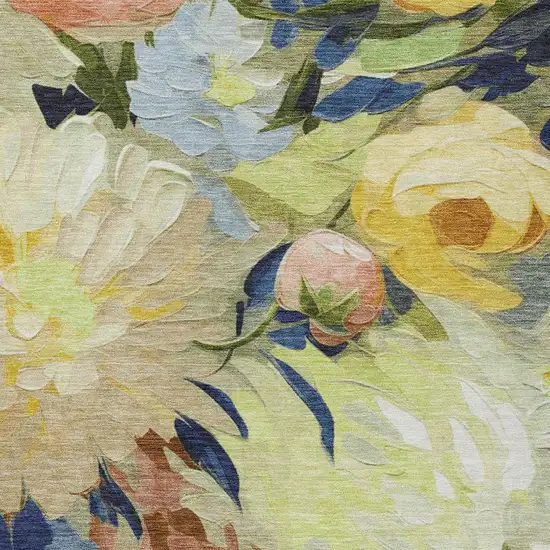 Artichoke Green Yellow And Blue Floral Washable Indoor Outdoor Area Rug Photo 6