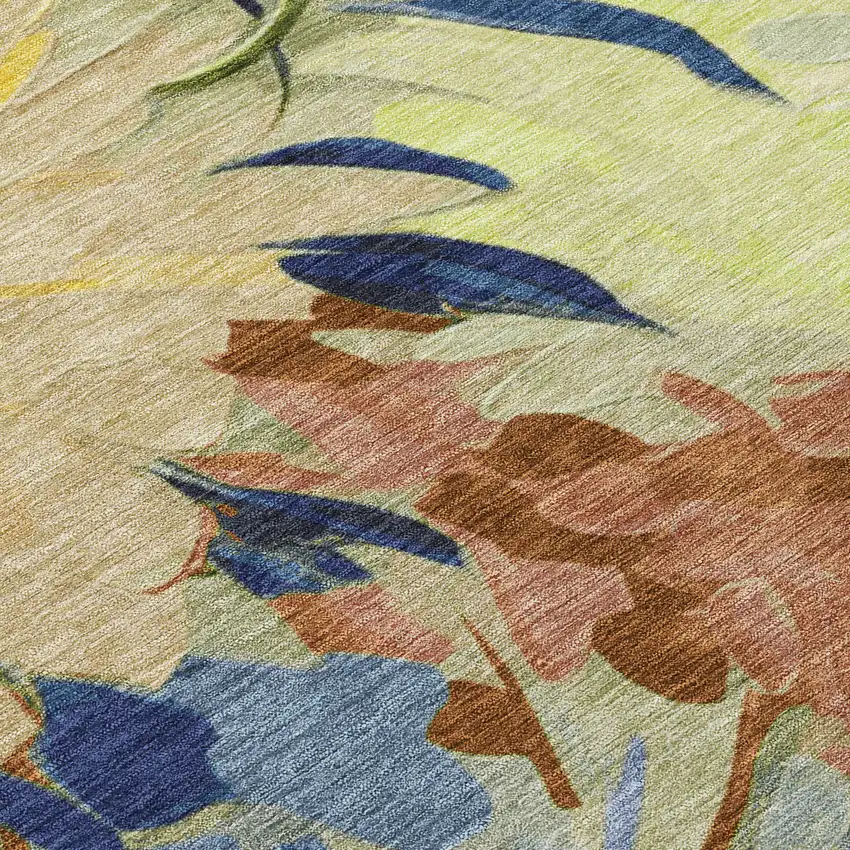 Artichoke Green Yellow And Blue Floral Washable Indoor Outdoor Area Rug Photo 8