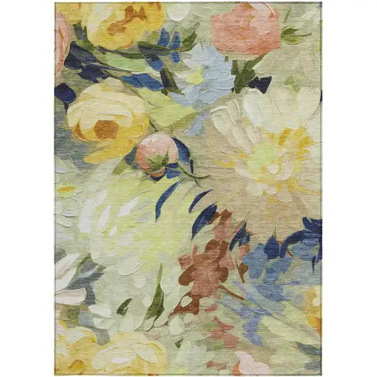 Artichoke Green Yellow And Blue Floral Washable Indoor Outdoor Area Rug Photo 5