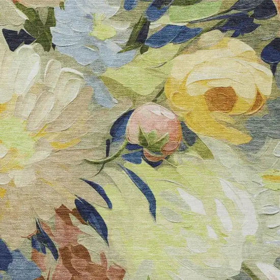 Artichoke Green Yellow And Blue Floral Washable Indoor Outdoor Area Rug Photo 6