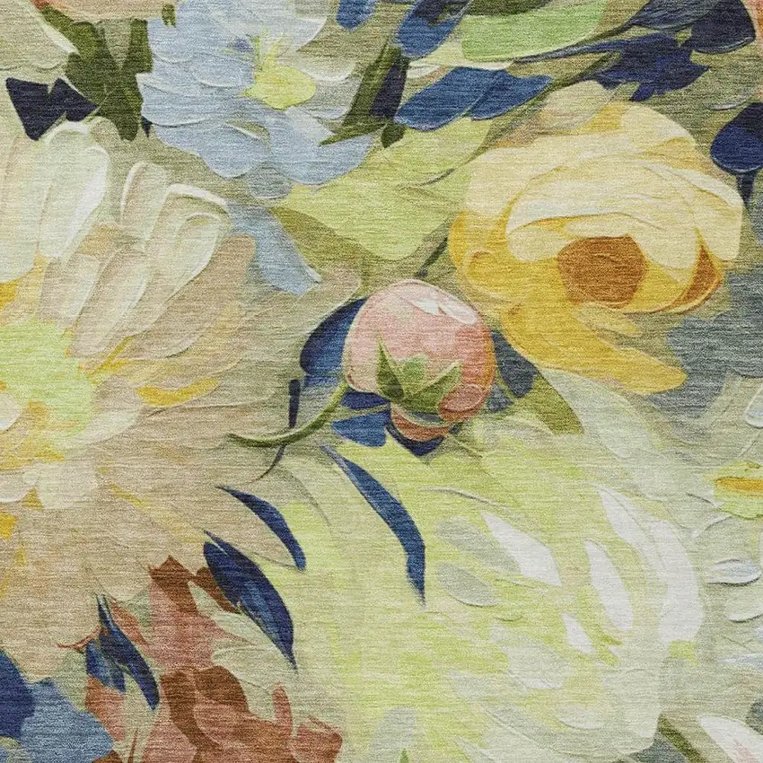 Artichoke Green Yellow And Blue Floral Washable Indoor Outdoor Area Rug Photo 6