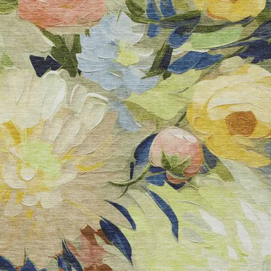 Artichoke Green Yellow And Blue Floral Washable Indoor Outdoor Area Rug Photo 6