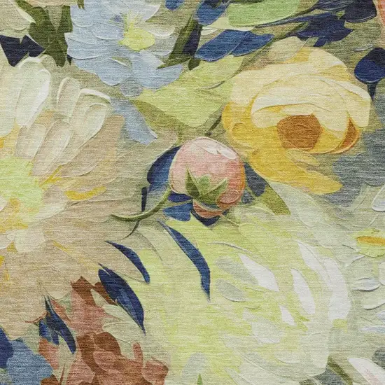 Artichoke Green Yellow And Blue Floral Washable Indoor Outdoor Area Rug Photo 6