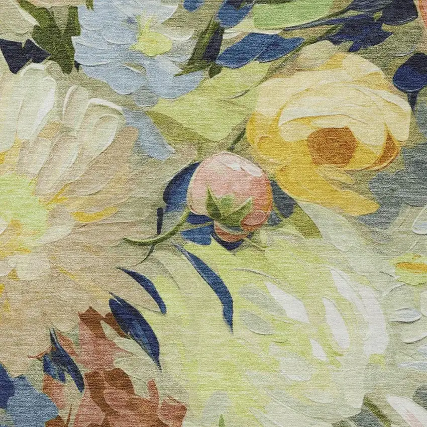 Artichoke Green Yellow And Blue Floral Washable Indoor Outdoor Area Rug Photo 6