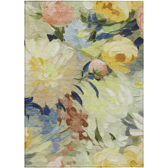 Artichoke Green Yellow And Blue Floral Washable Indoor Outdoor Area Rug Photo 4