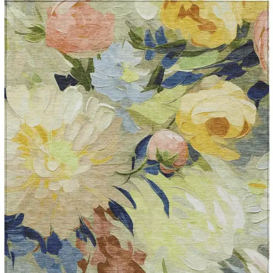 Artichoke Green Yellow And Blue Floral Washable Indoor Outdoor Area Rug Photo 2