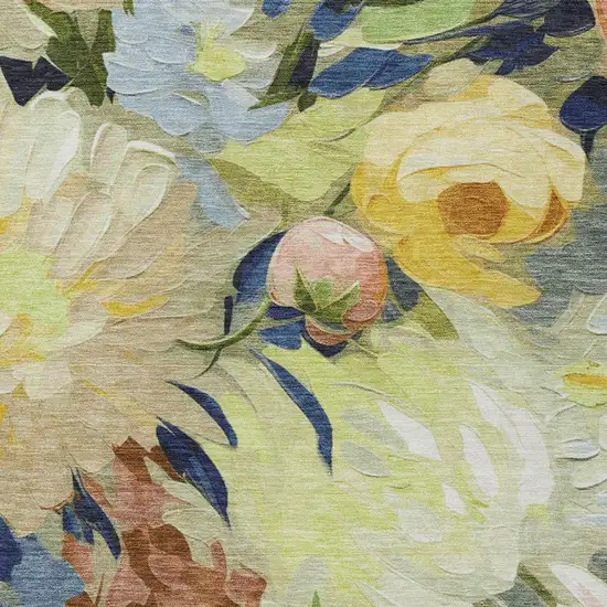 Artichoke Green Yellow And Blue Floral Washable Indoor Outdoor Area Rug Photo 7