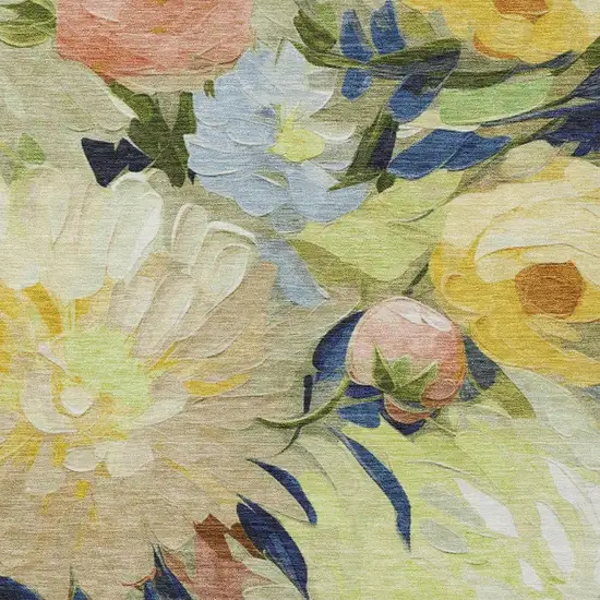 Artichoke Green Yellow And Blue Floral Washable Indoor Outdoor Area Rug Photo 6