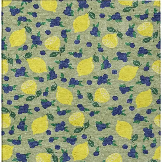 Artichoke Green Yellow And Blue Lemons Washable Indoor Outdoor Area Rug Photo 8