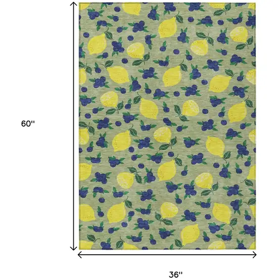 Artichoke Green Yellow And Blue Lemons Washable Indoor Outdoor Area Rug Photo 3