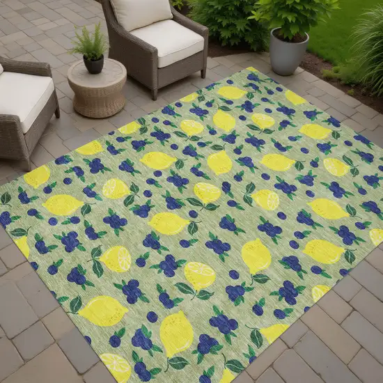 Artichoke Green Yellow And Blue Lemons Washable Indoor Outdoor Area Rug Photo 9
