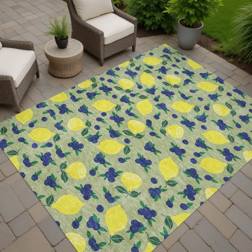 Artichoke Green Yellow And Blue Lemons Washable Indoor Outdoor Area Rug Photo 9