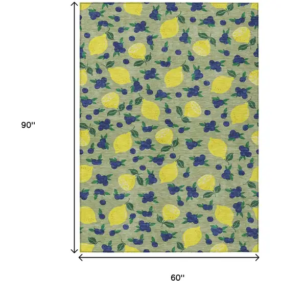 Artichoke Green Yellow And Blue Lemons Washable Indoor Outdoor Area Rug Photo 3