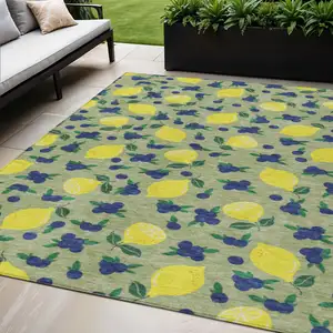 Photo of Artichoke Green Yellow And Blue Lemons Washable Indoor Outdoor Area Rug