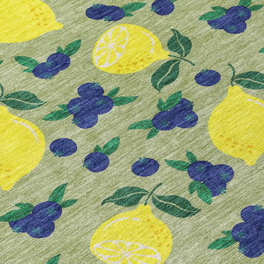 Artichoke Green Yellow And Blue Lemons Washable Indoor Outdoor Area Rug Photo 5