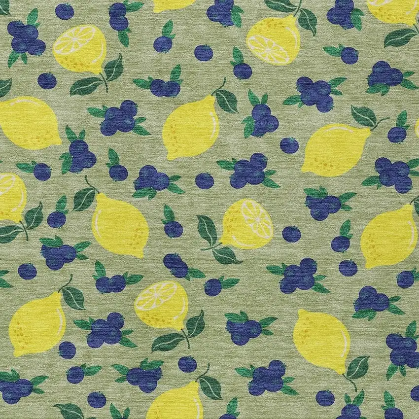 Artichoke Green Yellow And Blue Lemons Washable Indoor Outdoor Area Rug Photo 8
