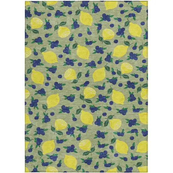 Artichoke Green Yellow And Blue Lemons Washable Indoor Outdoor Area Rug Photo 4