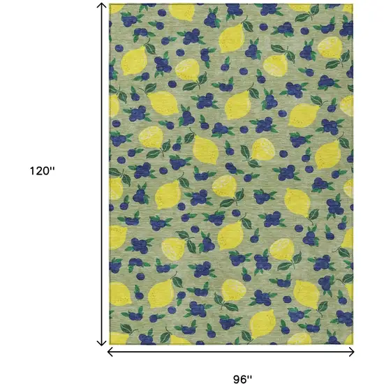Artichoke Green Yellow And Blue Lemons Washable Indoor Outdoor Area Rug Photo 3