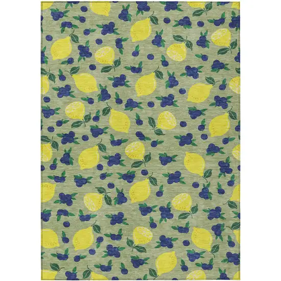 Artichoke Green Yellow And Blue Lemons Washable Indoor Outdoor Area Rug Photo 2